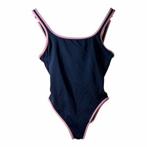 Ralph Lauren Sport Navy Blue Pink Trim One Piece Swimsuit Bathing Suit Nautical